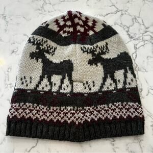 Woolrich Reindeer Fair Isle Print Wool Blend Winter Beanie Cap Hat